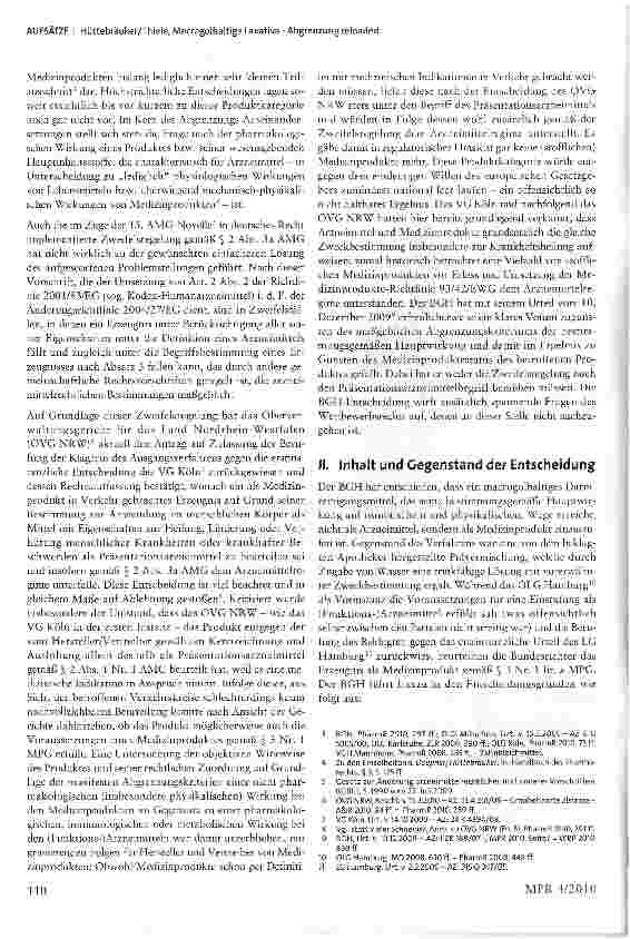 Vorschauseite 2: Macrogolhaltige Laxativa - Abgrenzung reloaded - Anmerkung zum Urteil des BGH vom 10.12.2009 - ZR189/07 - „Golly Telly1
