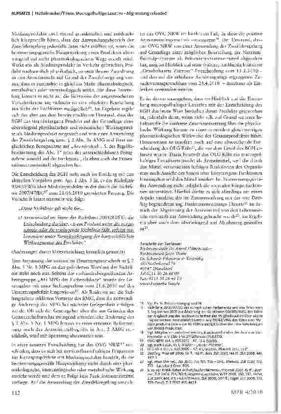 Vorschauseite 4: Macrogolhaltige Laxativa - Abgrenzung reloaded - Anmerkung zum Urteil des BGH vom 10.12.2009 - ZR189/07 - „Golly Telly1