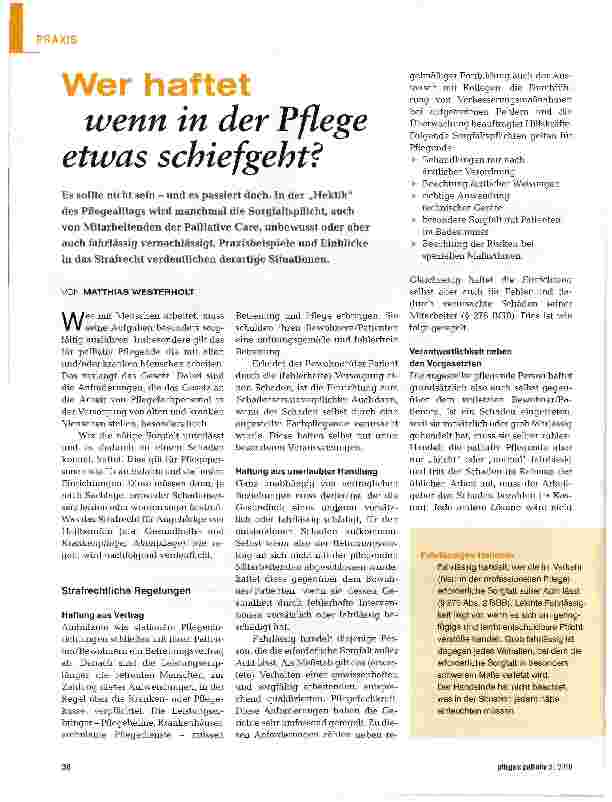 Vorschauseite 1: Wer haftet wenn in der Pflege etwas schiefgeht?