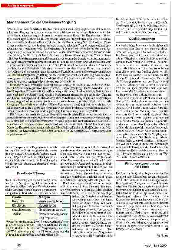 Vorschauseite 2: Mehr Teamgeist in der Küche Gemeinschaftsverpflegung: Neues Denken in der Krankenhausküche