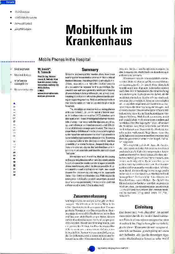 Vorschauseite 1: Mobilfunk im Krankenhaus