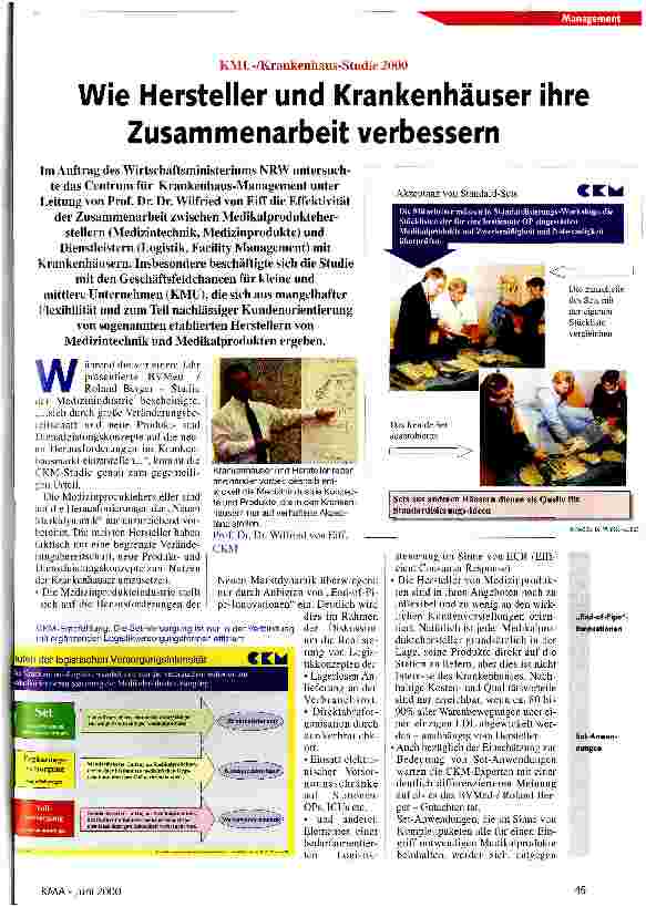 Vorschauseite 1: Wie Hersteller und Krankenhäuser ihre Zusammenarbeit verbessern KMU-/Krankenhaus-Studie 2000