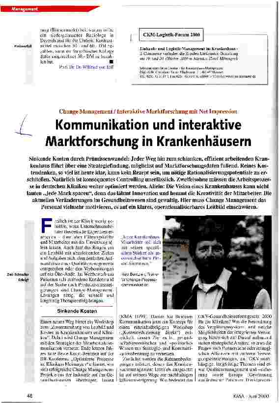Vorschauseite 4: Wie Hersteller und Krankenhäuser ihre Zusammenarbeit verbessern KMU-/Krankenhaus-Studie 2000