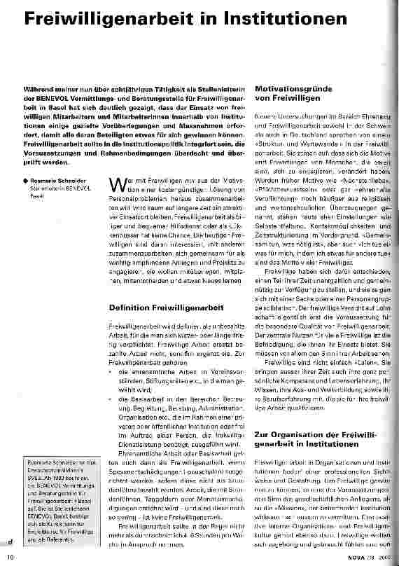Vorschauseite 1: Freiwilligenarbeit in Institutionen