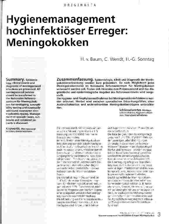 Vorschauseite 1: Hygienemanagement hochinfektiöser Erreger: Meningokokken