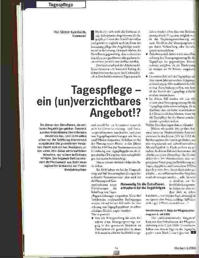 Vorschauseite 1: Tagespflege - ein (un)verzichtbares Angebot! ?