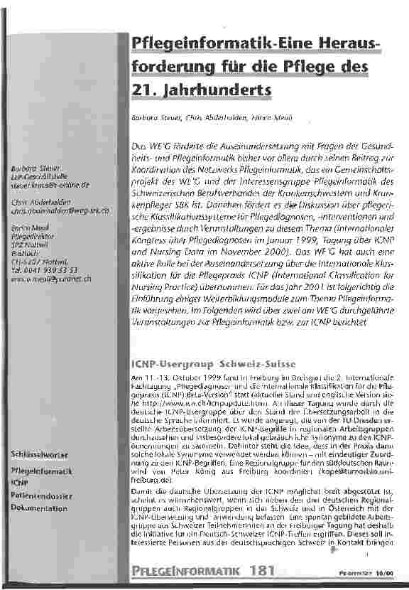 Vorschauseite 1: Pflegeinformatik - Eine Herausforderung für die Pflege des 21. Jahrhunderts