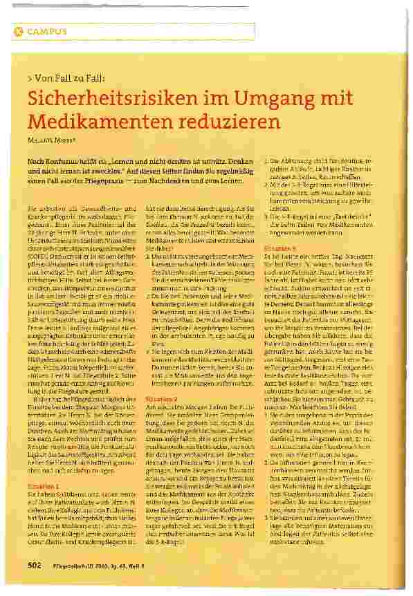 Vorschauseite 1: Sicherheitsrisiken im Umgang mit Medikamenten reduzieren