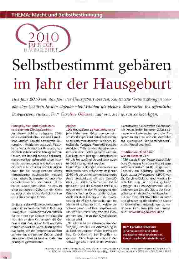 Vorschauseite 1: Selbstbestimmt gebären im Jahr der Hausgeburt