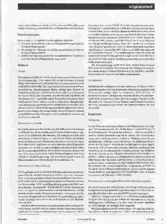 Vorschauseite 3: Mangelernährung in sechs österreichischen Pflegeheimen - ein heimliches Leid