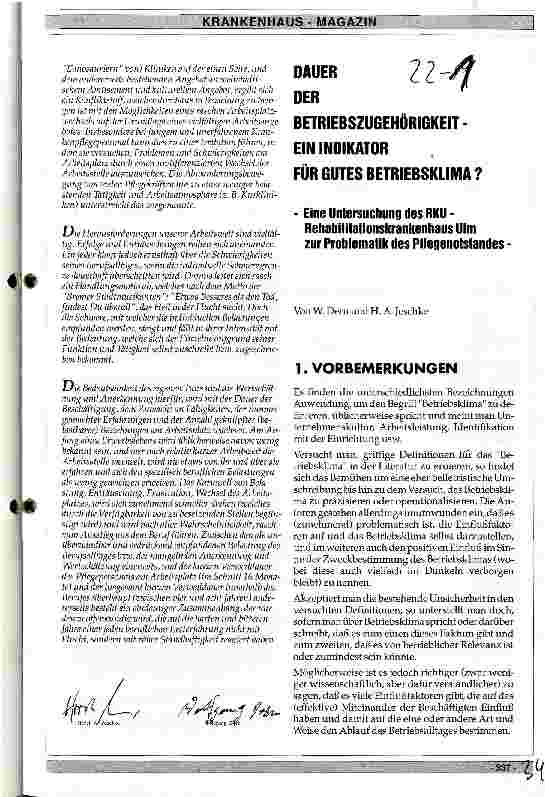 Vorschauseite 1: Dauer der Betriebszugehörigkeit - ein Indikator für gutes Betriebsklima? - Eine Untersuchung des RKU -