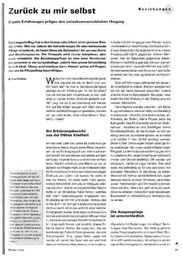 Vorschauseite 1: Zurück zu mir selbst Eigene Erfahrungen prägen den zwischenmenschlichen Umgang