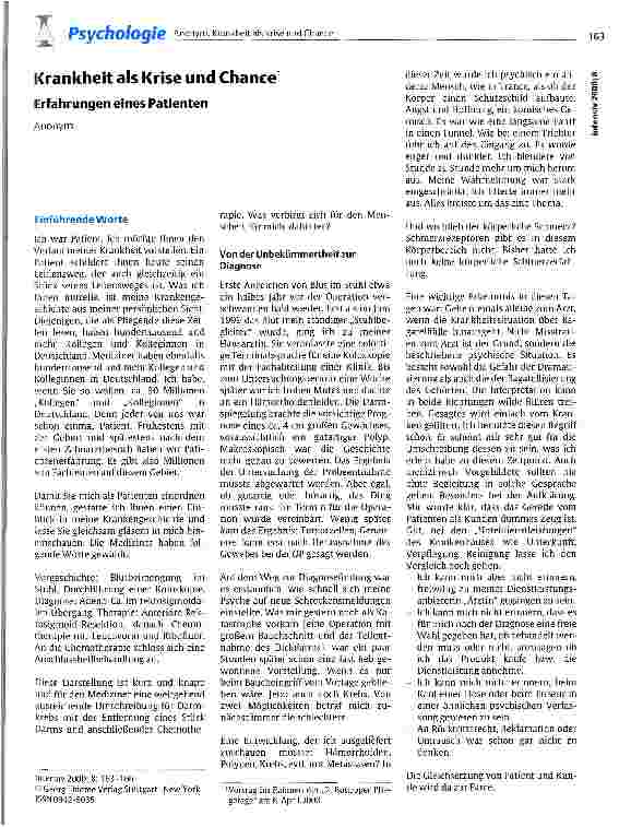 Vorschauseite 1: Krankheit als Krise und Chance Erfahrungen eines Patienten