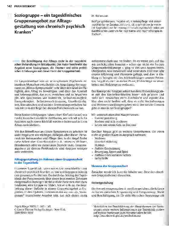 Vorschauseite 1: Soziogruppe - ein tagesklinisches Gruppenangebot zur Alltagsgestaltung von chronisch psychisch Kranken