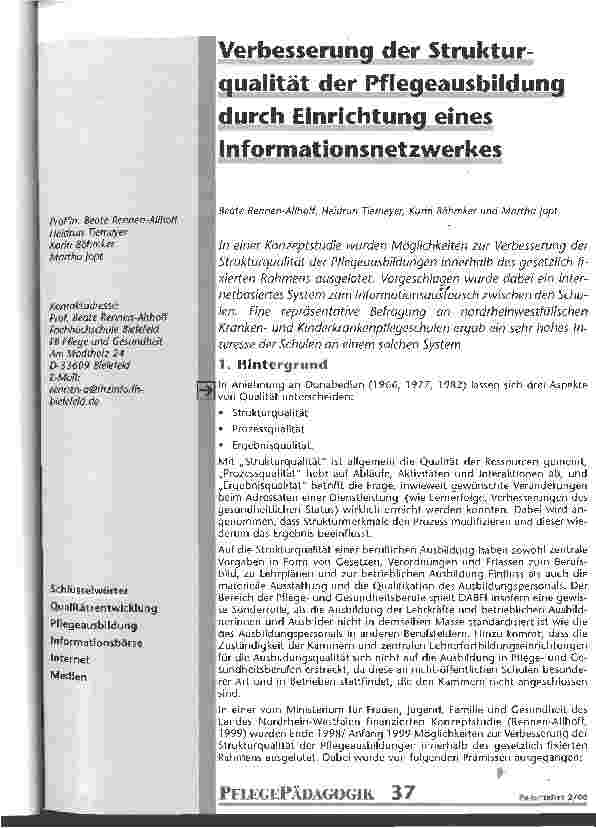 Vorschauseite 1: Verbesserung der Strukturqualität der Pflegeausbildung durch Einrichtung eines Informationsnetzwerkes
