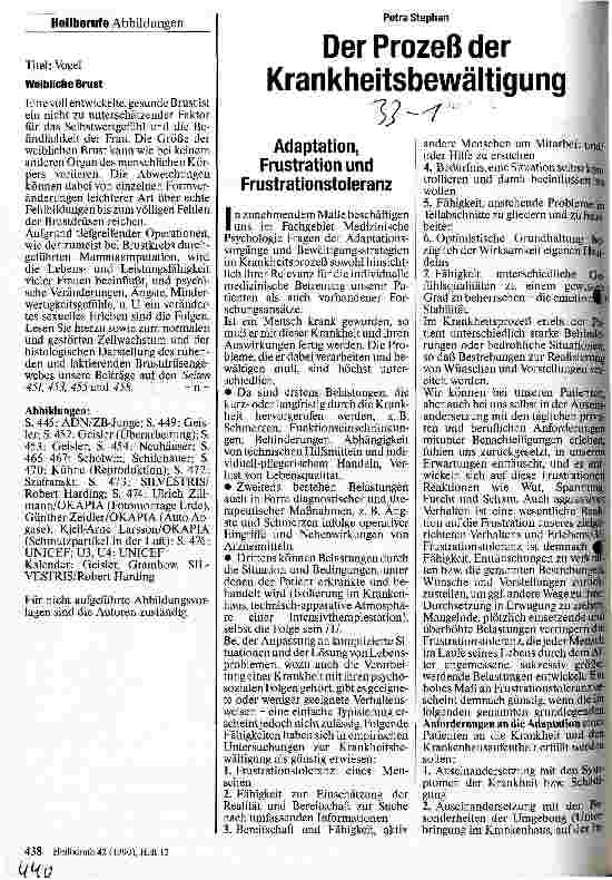 Vorschauseite 1: Der Prozeß der Krankheitsbewältigung Adaption, Frustration und Frustrationstoleranz