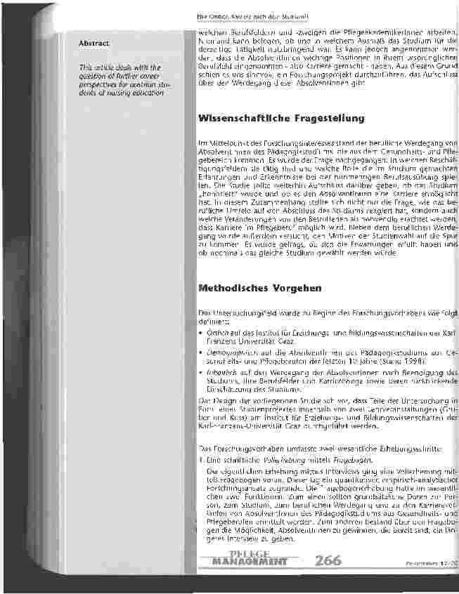 Vorschauseite 2: Karriere nach dem Studium? ! Ein Studienprojekt zum beruflichen Werdegang von PflegeakademikerInnen