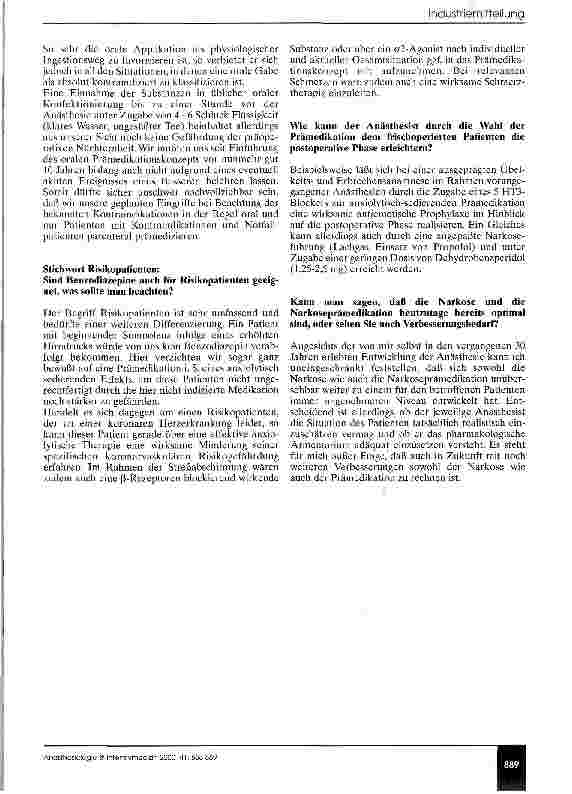 Vorschauseite 2: Prämedikation: Wann, wie und womit? Pharmakologisches Armentarium adäquat einsetzen