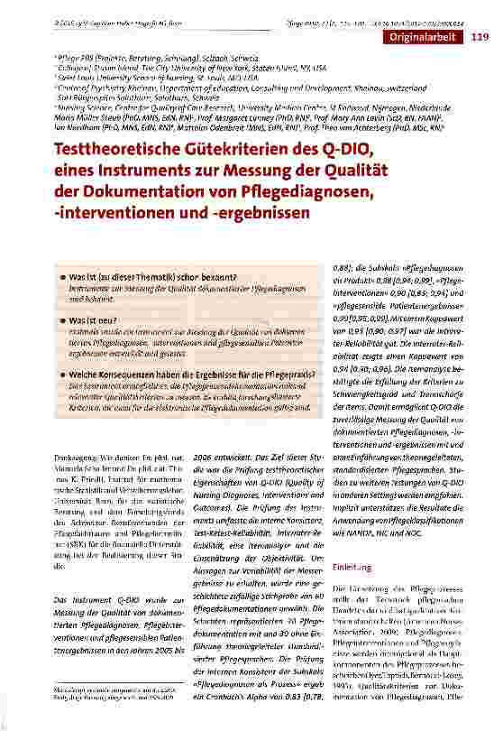Vorschauseite 1: Testtheoretische Gütekriterien des O-DIO, eines Instruments zur Messung der Qualität der Dokumentation von Pflegediagnosen, -Interventionen und -ergebnissen