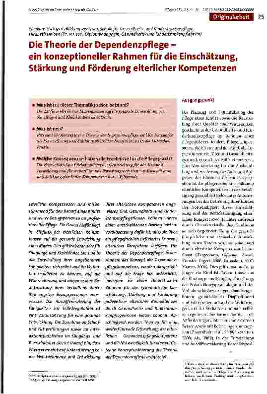 Vorschauseite 1: Die Theorie der Dependenzpflege -ein konzeptioneller Rahmen für die Einschätzung,Stärkung und Förderung elterlicher Kompetenzen