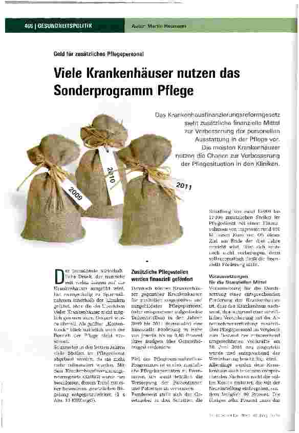 Vorschauseite 1: Viele Krankenhäuser nutzen das Sonderprogramm Pflege