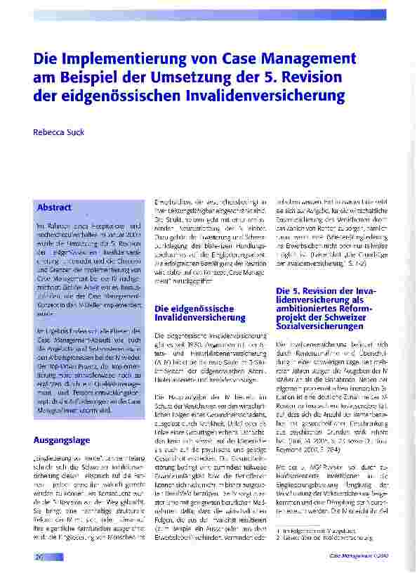 Vorschauseite 1: Die Implementierung von Case Management am Beispiel der Umsetzung der 5. Revision der eidgenössischen Invalidenversicherung