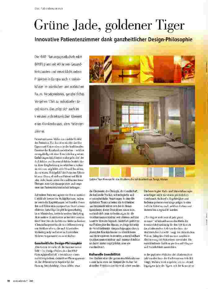 Vorschauseite 1: Grüne Jade, goldener Tiger Innovative Patientenzimmer dank ganzheitlicher Design-Philosophie
