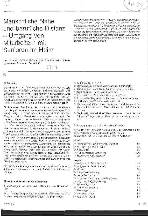 Vorschauseite 1: Menschliche Nähe und berufliche Distanz - Umgang von Mitarbeitern mit Senioren im Heim
