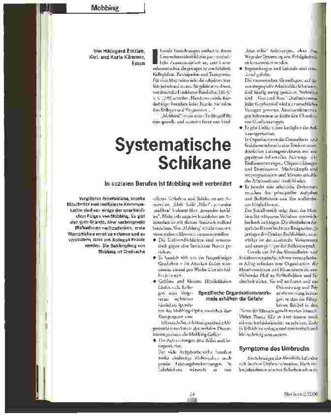 Vorschauseite 1: Systematische Schikane In sozialen Berufen ist Mobbing weit verbreitet