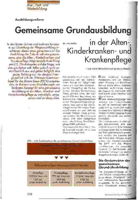 Vorschauseite 1: Gemeinsame Grundausbildung in der Alten-, Kinderkrankenund Krankenpflege Ein erster Modellversuch in Deutschland