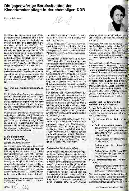 Vorschauseite 1: Die gegenwärtige Berufssituation der Kinderkrankenpflege in der ehemaligen DDR
