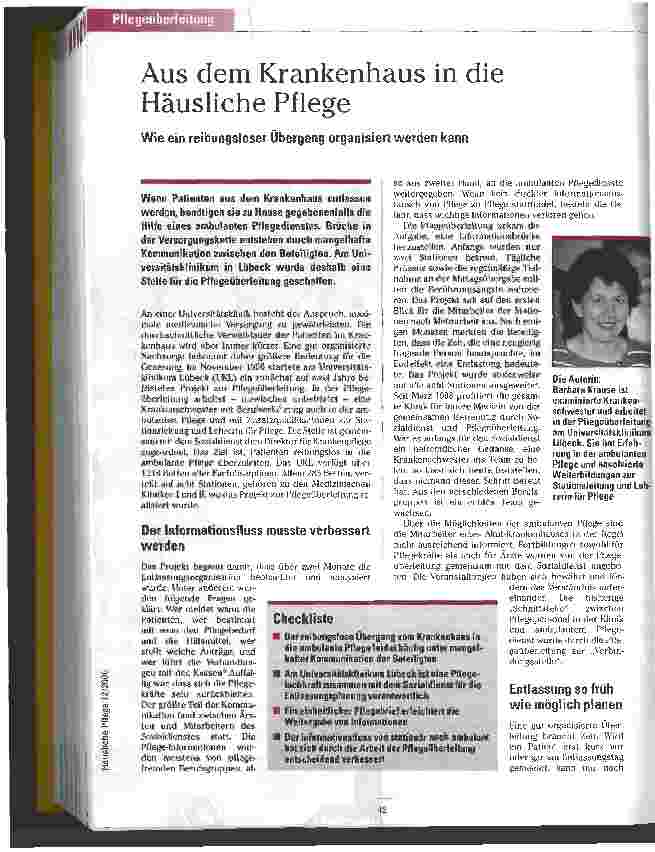 Vorschauseite 1: Aus dem Kranenhaus in die Häusliche Pflege Wie ein reibungsloser Übergang organisiert werden kann