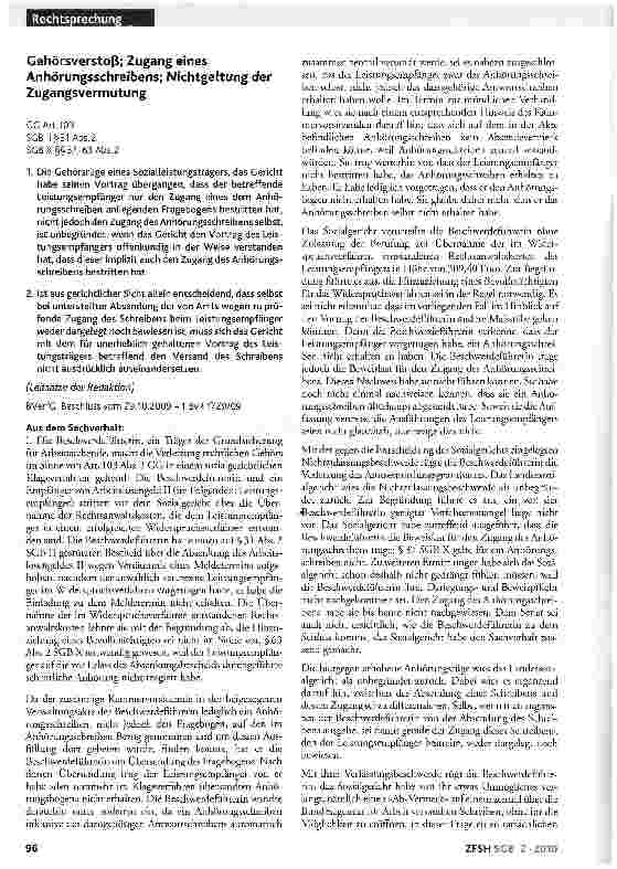Vorschauseite 1: Gehörsverstoß; Zugang eines Anhörungsschreibens; Nichtgeltung der Zugangsvermutung