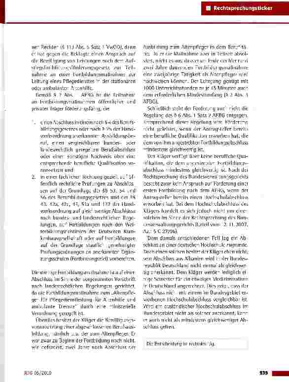 Vorschauseite 2: Teilnahme an einer Fortbildungsmaßnahme zur Leitung eines Pflegedienstcs (Meister-BAföG)VG Düsseldorf vom 1.4.2009 (19 K 4767/08)