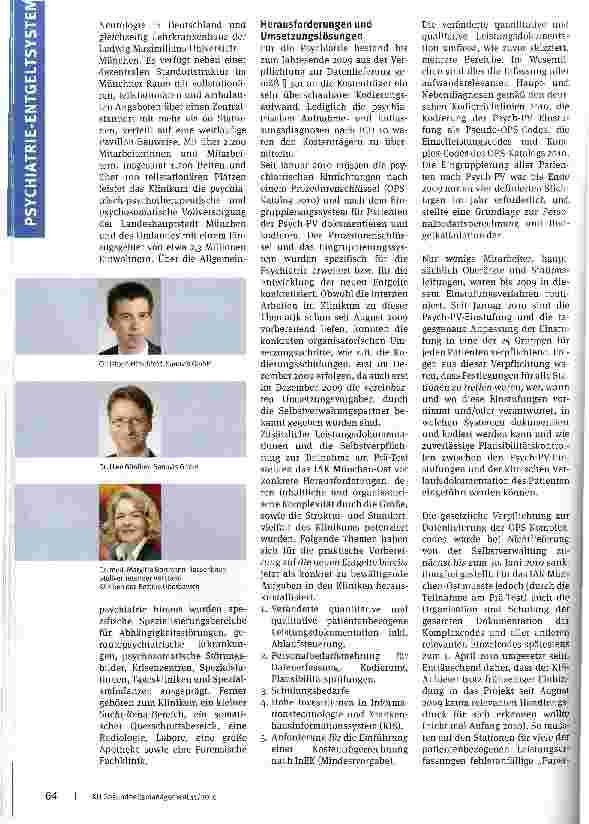 Vorschauseite 2: Praxisbericht eines Prä-Test-Hauses Auswirkungen des neuen Psych-Entgeltsystems sowie Umsetzungslösungen am Isar-Amper-Klinikum München-Ost