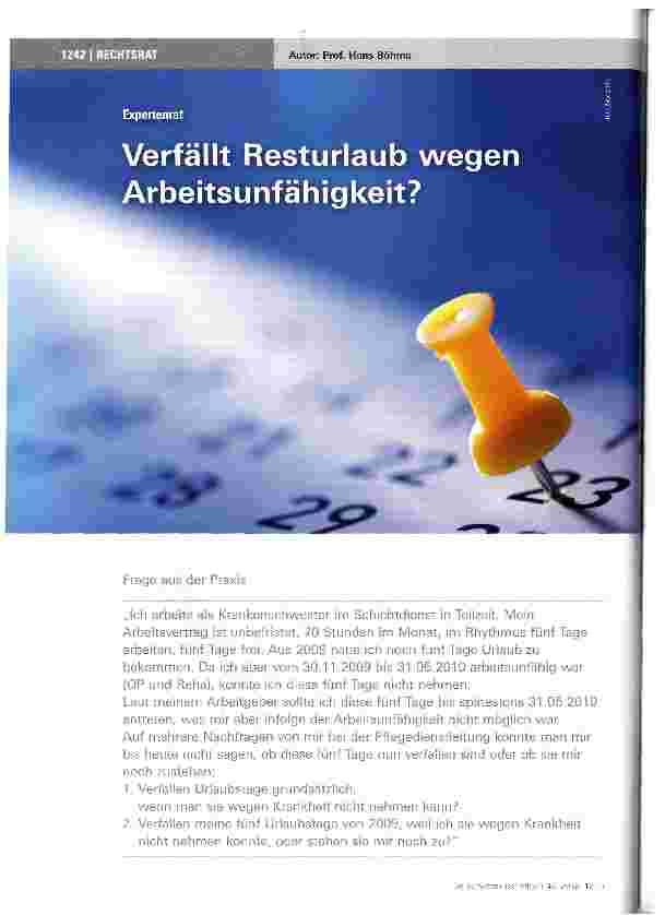 Vorschauseite 1: Verfällt Resturlaub wegen Arbeitsunfähigkeit?