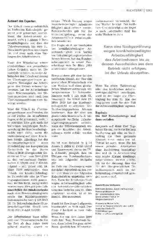Vorschauseite 2: Verfällt Resturlaub wegen Arbeitsunfähigkeit?