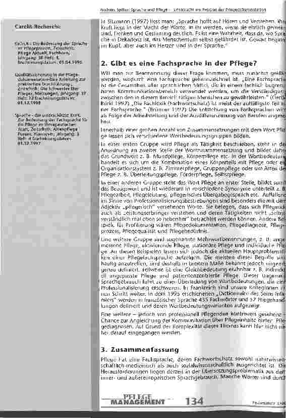 Vorschauseite 3: Sprache und Pflege - untersucht am Beispiel der Pflegedokumentation