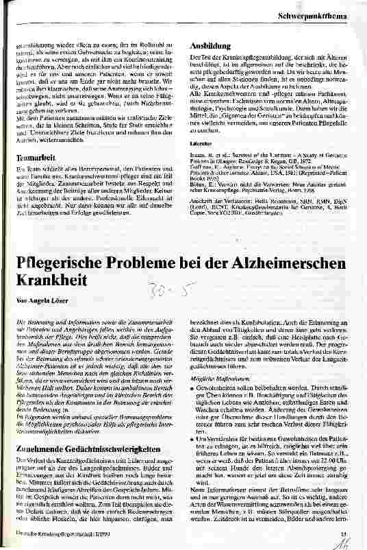 Vorschauseite 1: Pflegerische Probleme bei der Alzheimerschen Krankheit