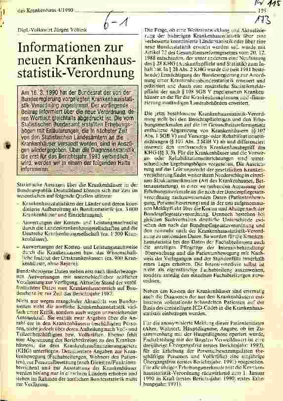Vorschauseite 1: Informationen zur neuen Krankenhausstatistik-Verordnung