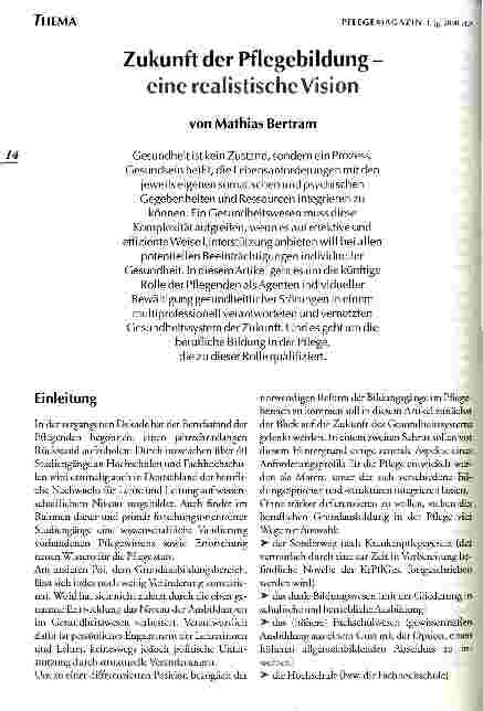 Vorschauseite 1: Zukunft der Pflegebildung - eine realistische Vision