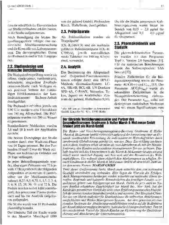 Vorschauseite 3: Untersuchungen zur Bioäquivalenz einer neuen Allopurinol-Tablettenformulierung im Vergleich zu einer Referenzformulierung