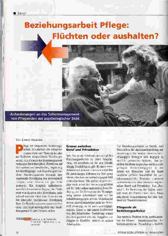 Vorschauseite 1: Beziehungsarbeit Pflege: Flüchten oder aushalten? Anforderungen an das Selbstmanagement von Pflegenden aus psychologischer Sicht