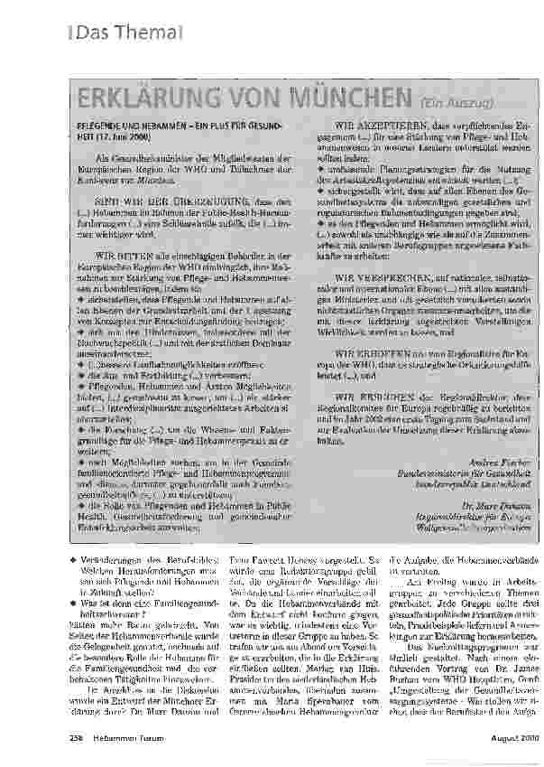 Vorschauseite 3: PFLEGENDE UND HEBAMMENEIN PLUS FÜR GESUNDHEITZWEITE WHO-MINISTERKONFERENZ PFLEGE- UND HEBAMMENWESEN IN MÜNCHEN VOM 15. BIS 17. JUNI 2000