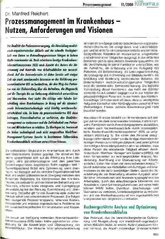 Vorschauseite 1: Prozessmanagement im Krankenhaus - Nutzen, Anforderungen und Visionen
