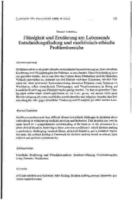 Vorschauseite 1: Flüssigkeit und Ernährung am Lebensende Entscheidungsfindung und medizinisch-ethischeProblembereiche