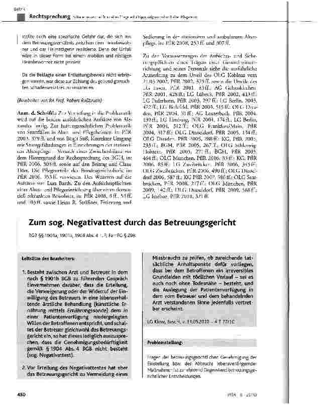 Vorschauseite 1: Zum sog. Negativattest durch das Betreuungsgericht