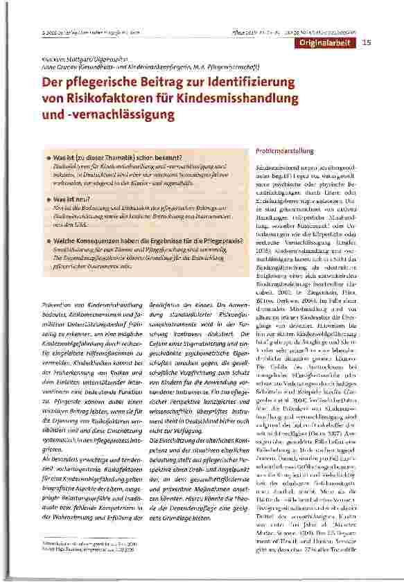 Vorschauseite 1: Der pflegerische Beitrag zur Identifizierung von Risikofaktoren für Kindesmisshandlung und -Vernachlässigung