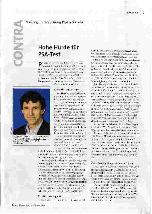 Vorschauseite 2: Vorsorgeuntersuchung Prostatakrebs Konsequentes Screening Hohe Hürde für PSA-Test