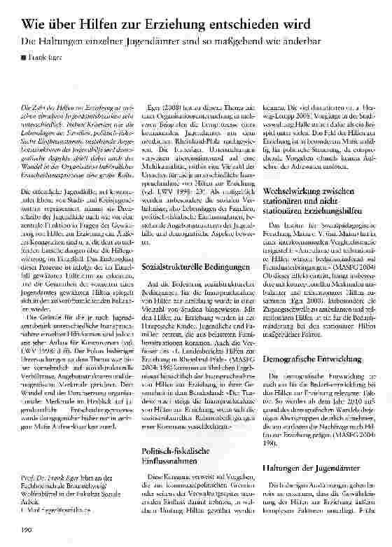 Vorschauseite 1: Wie über Hilfen zur Erziehung entschieden wird Die Haltungen einzelner Jugendämter sind so maßgebend wie änderbar